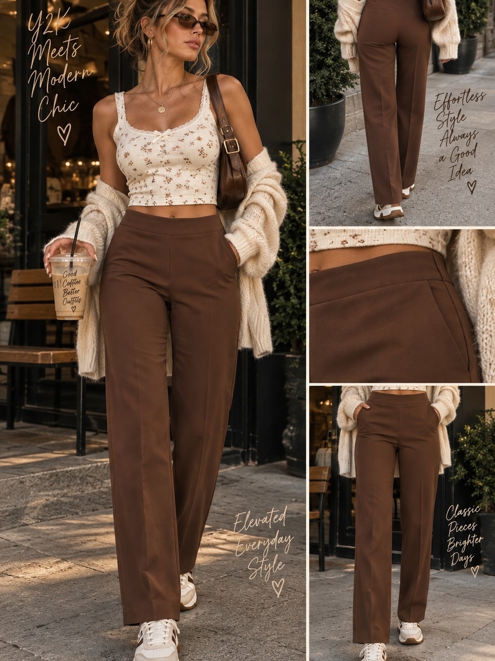 Christian Siriano Brown Straight Leg Pants Size 4 Retro Vintage Y2K Chic